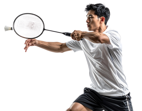 Badminton Player Smashing Shuttlecock, Side Action View, isolated transparent background png