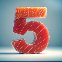 Modern Conceptual Number Five Food Art with Fresh Salmon Texture