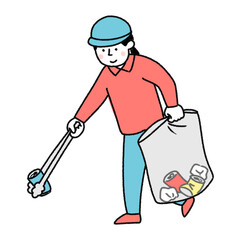 ゴミ拾いをする女性のイラスト