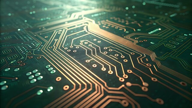 Macro Glowing Green Circuit Board - Digital Technology Background