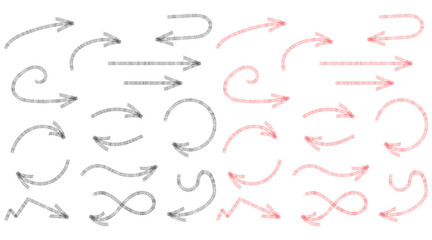 Hand drawn arrow collection in red and black perfect for presentations or infographics with a sketch style