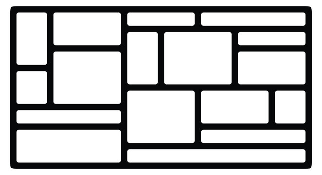 Abstract. Geometric. Grid. A minimalist black and white vector grid in a modern Mondrian style for a photo collage layout, a presentation, or a contemporary background design element.