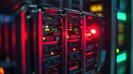 Video Row of servers in a modern data center setup - Powered by Adobe