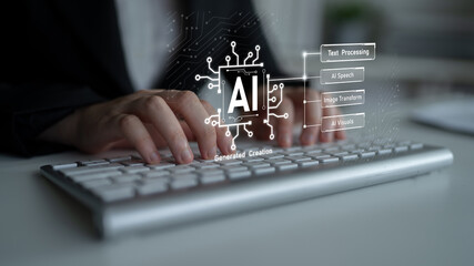 Naklejka premium AI assistant with LLM, big data, machine learning, and generative AI powers prompt engineering and supports agentic AI for advanced business applications. Latch