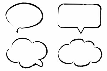 Fototapeta premium Four simple black and white hand drawn speech bubble shapes illustration