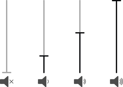 Volume Control Level Indicator sign. Sound settings symbols. Loudness and mixer signs. Speaker Volume Adjustment Icons. Sound mixer graphic design
