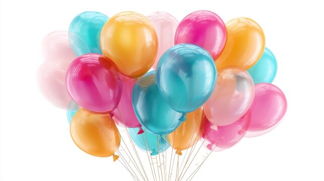 A cluster of vibrant balloons in various colors including pink blue and orange creates a joyful atmosphere suitable for celebrations.