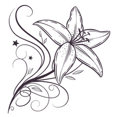 Obraz premium Elegant lily flower with decorative swirls
