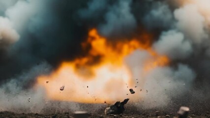 Video A massive cloud of dust and debris fills the air after a large rock explosion - Powered by Adobe