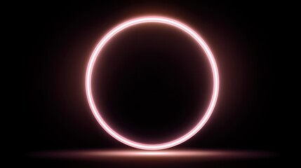 Soft Pink Neon Circle Light on Black Background for Abstract Art and Modern Design Concepts, 3D Rendered in High Quality Resolution