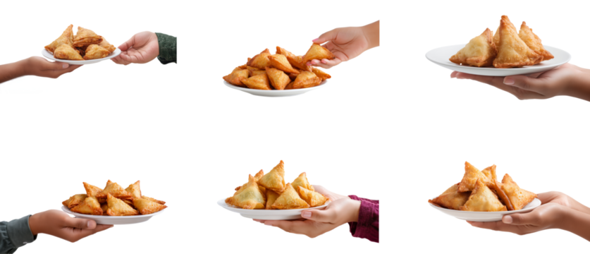 Plate of deep fried samosas snacks isolated.