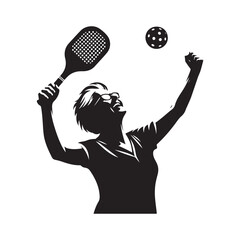 pickleball grandma winning match celebration vector silhouette clip art logo design illustration