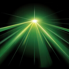A green light source emitting rays of light on a black background creating an abstract pattern