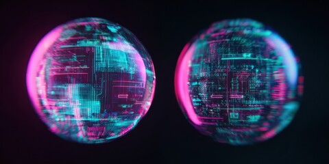 Digital spheres showcasing data visualization in vibrant colors