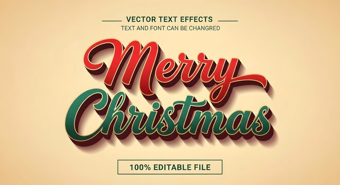 Festive merry christmas text effect in a vintage style, elegant typography, classic holiday colors, suitable for seasonal greetings and design projects