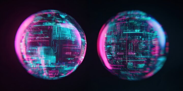 Digital spheres showcasing data visualization in vibrant colors