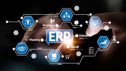 Explore the dynamic integration of ERP systems in businesses, illustrated with visual elements that represent various critical functions and processes enhancing efficiency and collaboration. Tessel