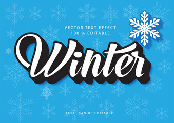 Winter Snowflake Text Effect on Blue Background &ndash; Editable 3D Vector Typography Design