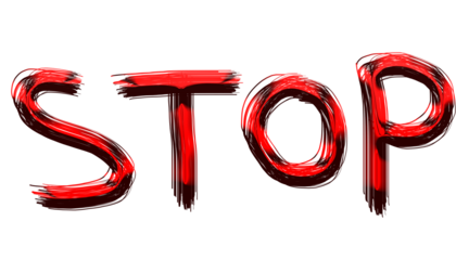 The word stop written in red paint isolated on transparent background the letters are bold and have a rough, textured appearance, as if they were painted with a brush