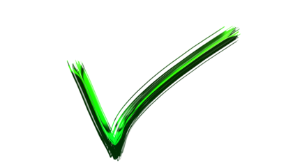 Green check mark painted with brush strokes isolated on transparent background hand drawn tick sign in grunge style approval symbol vector illustration