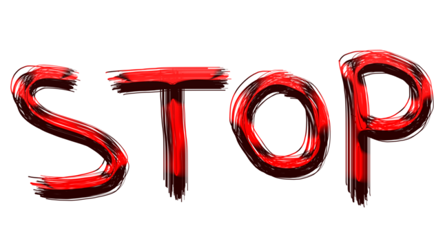 The word stop written in red paint isolated on transparent background the letters are bold and have a rough, textured appearance, as if they were painted with a brush
