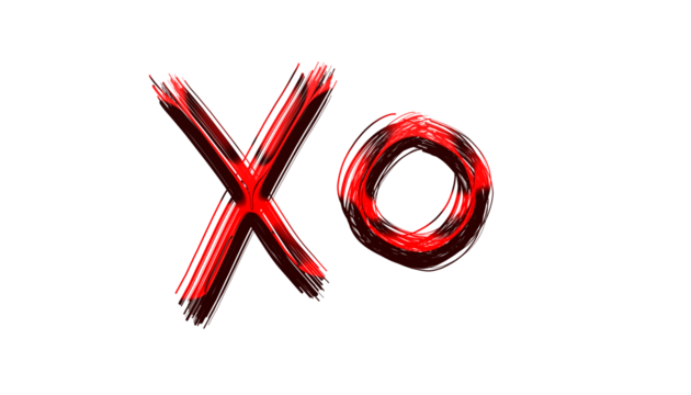 Red xo hug and kisses isolated on transparent background hand drawn xoxo lettering with brush stroke texture valentines day vector illustration