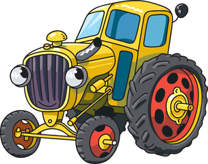 Funny small retro tractor with eyes.