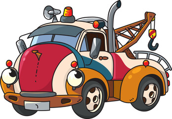 Funny retro tow truck with eyes.