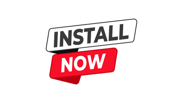 Install now button for software download or application setup, prompting immediate action for digital content installation isolated on transparent background