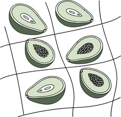 Avocado Halves with Seeds and Pits in Various Angles on Dark Background vector