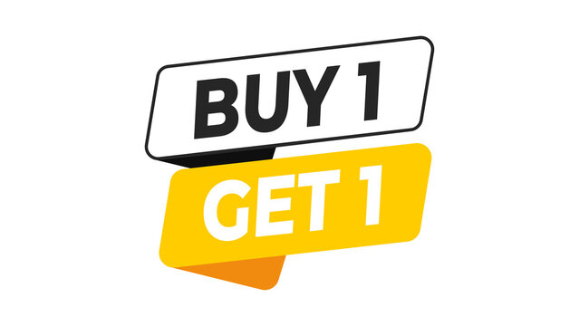 Buy 1 Get 1 promotional yellow badge highlighting special offers, retail deals, limited-time sales, and product bundles aimed at boosting conversions and customer attraction.