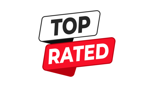 Top Rated red badge emphasizing premium quality, best-selling products, trusted services, and highly reviewed items suitable for eCommerce, listings, and promotional displays.