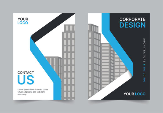 Corporate business or architecture cover template design. Blue Flyer layout design illustration