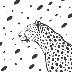 Black and white illustration of a cheetah head with scattered spots leopard big cat