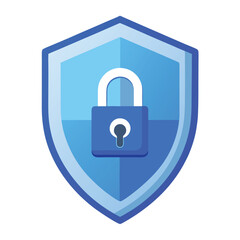 Blue shield with padlock icon on white background security protection