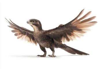 Fototapeta premium Realistic dinosaur depiction with bird-like wings for educational and design use