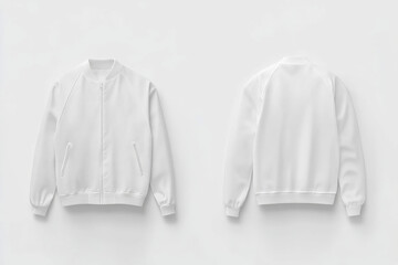 Mockup of a white sports jacket on a clean white background showcasing front and back views