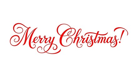 Elegant red script text reading merry christmas in a decorative font, perfect for holiday greetings and festive designs, isolated on white background