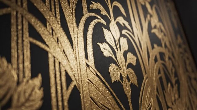 Elegant Gold Floral Pattern on Dark Background - Art Deco Style.