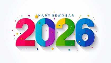 Multicolored 2026 bursts with playful cheer—ritual of joyful distortion and vibrant celebration, where confetti stars and misspelled greetings choreograph the emotional architecture of fun, chaos, and