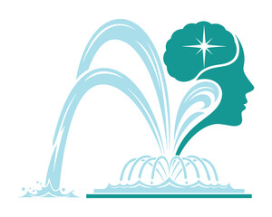 Mental clarity and refreshing thought process brain fountain illustration