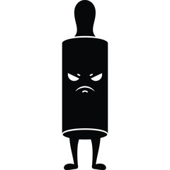 Fototapeta premium Angry Rolling Pin Character Illustration baking cooking kitchen utensil face black white cartoon food dough