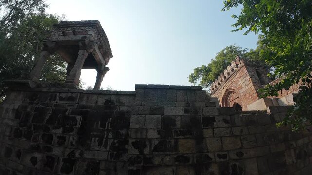 The High, Fortified Exterior Enclosure Wall of the Tomb of Sikandar Lodhi in Lodhi Gardens, Delhi, India 