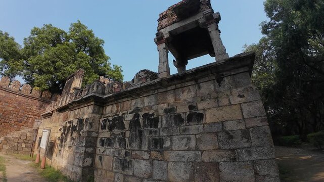 The High, Fortified Exterior Enclosure Wall of the Tomb of Sikandar Lodhi in Lodhi Gardens, Delhi, India 