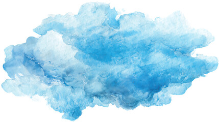 Soft cloudy watercolor stain in pastel blue, isolated on a white background
