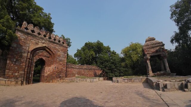 The High, Fortified Exterior Enclosure Wall of the Tomb of Sikandar Lodhi in Lodhi Gardens, Delhi, India 