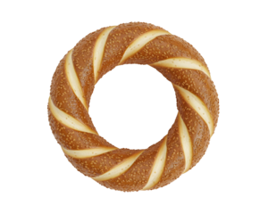 Turkish Simit Bagel with Sesame Seeds and Yellow Square turkish bagel bread isolated on a transparent background