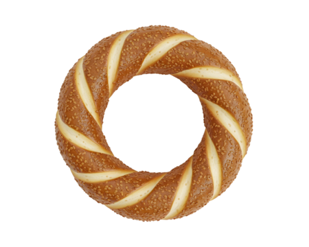 Turkish Simit Bagel with Sesame Seeds and Yellow Square turkish bagel bread isolated on a transparent background