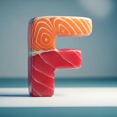 Creative Food Alphabet Letter F Shape Made of Sushi and Sashimi