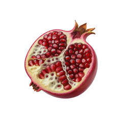 Half of a ripe pomegranate with seeds isolated on transparent background